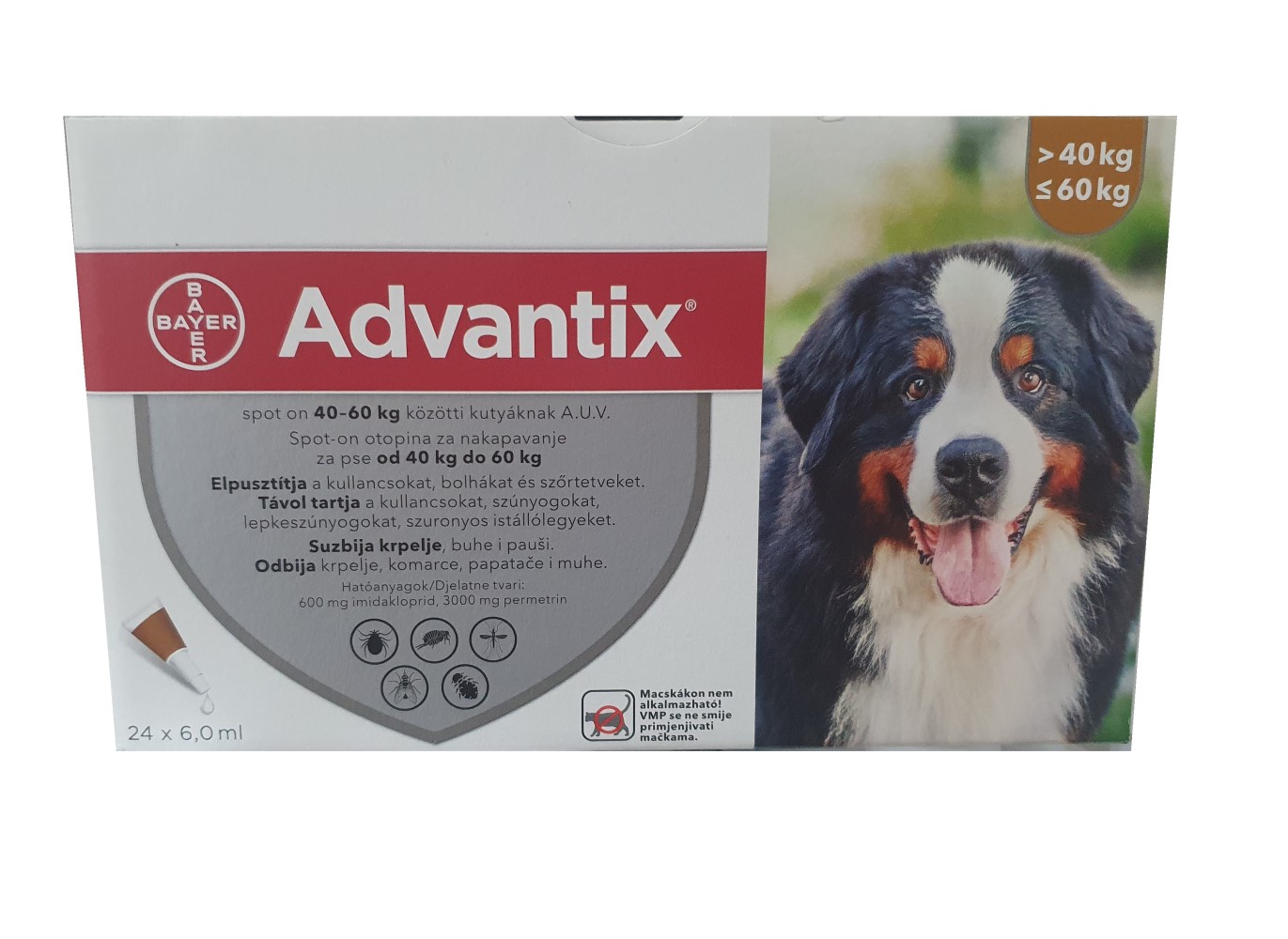 Advantix spot-on for dogs 40-60 kg - 24 pippets / Адвантикс спот-он за кучета 40-60 кг - 24 пипети - Image 1