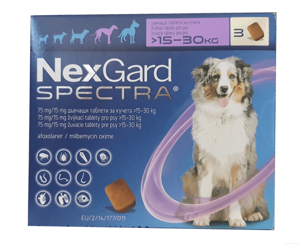 NexGard Spectra 75 mg/15 mg/ Нексгард Спектра 75 мг/15 мг дъвчаща таблетка за кучета от 15 до 30 кг - 1 таблетка - Image 1