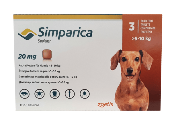 Simparica 20 mg / Симпарика 20 мг таблетки за дъвчене за кучета от 5 до 10 кг  1 таблетка - Image 1