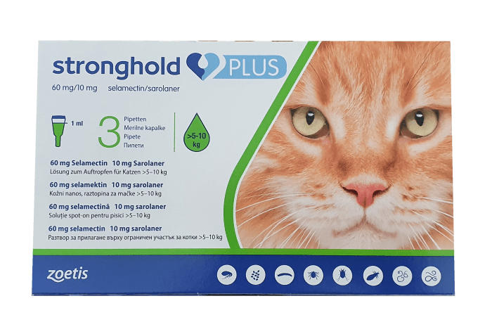 Stronghold Plus 60 mg/10 mg / Стронгхолд плюс 60 мг/10 мг за котки от 5 до 10 кг  1 пипета - Image 1