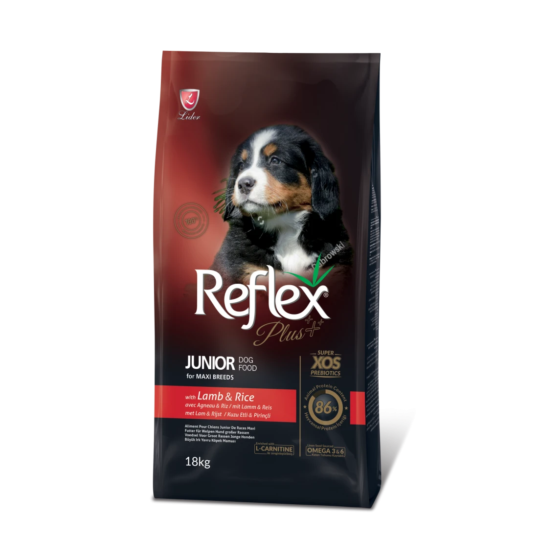 Reflex Plus Junior Maxi Breeds Lamb and Rice  - Пълоценна храна за подрастващи кучета с агнешко и ориз от средни и едри породи - 18 кг - Image 1