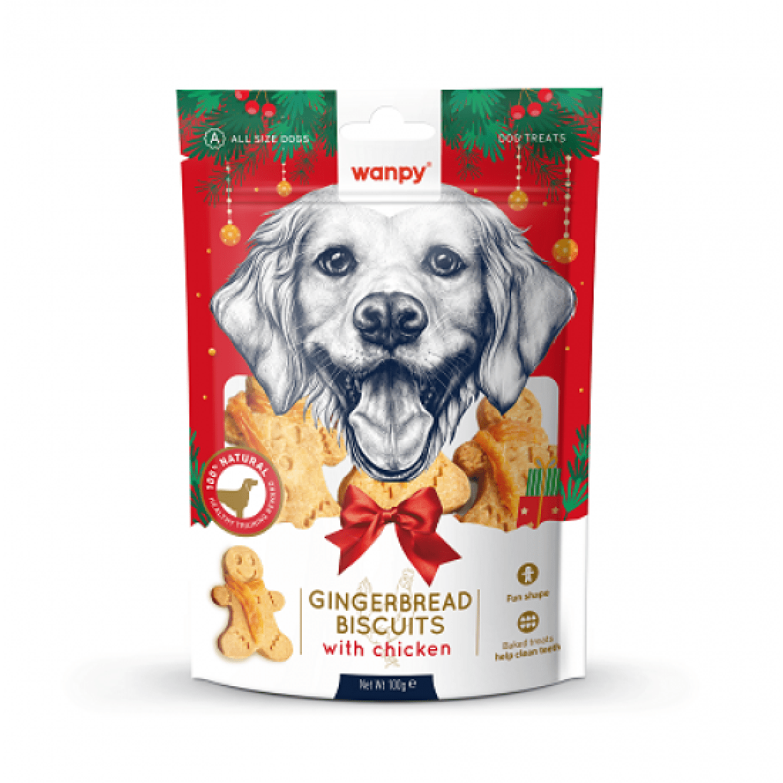 Хрупкави джинджифилови бисквитки за кучета, с пилешко  /  Wanpy Christmas Gingerbred Biscuits - 100 г - Image 1