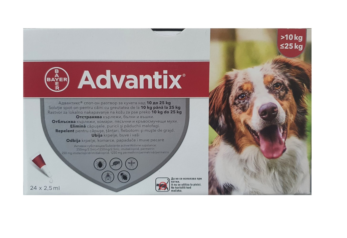 advantix-10-25-24pipeti Advantix spot-on for dogs 10-25 kg - 24 pippets / Адвантикс спот-он за кучета 10-25 кг - Image 1