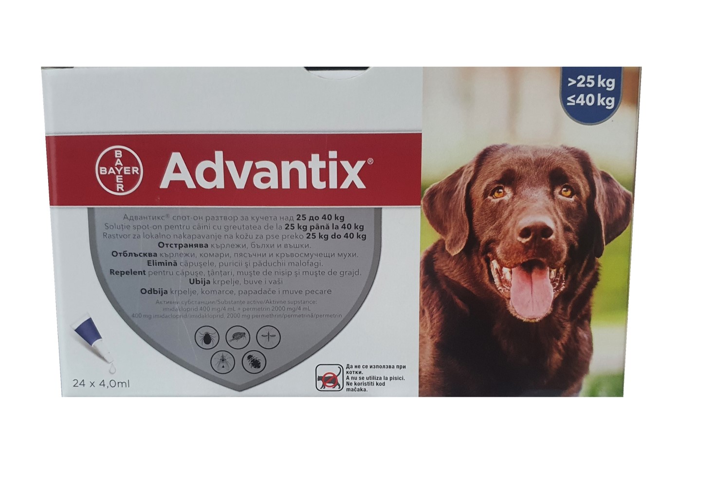 advantix-25-40-24pipeti Advantix spot-on for dogs 25-40 kg - 24 pippets / Адвантикс спот-он за кучета 25-40 кг - Image 1
