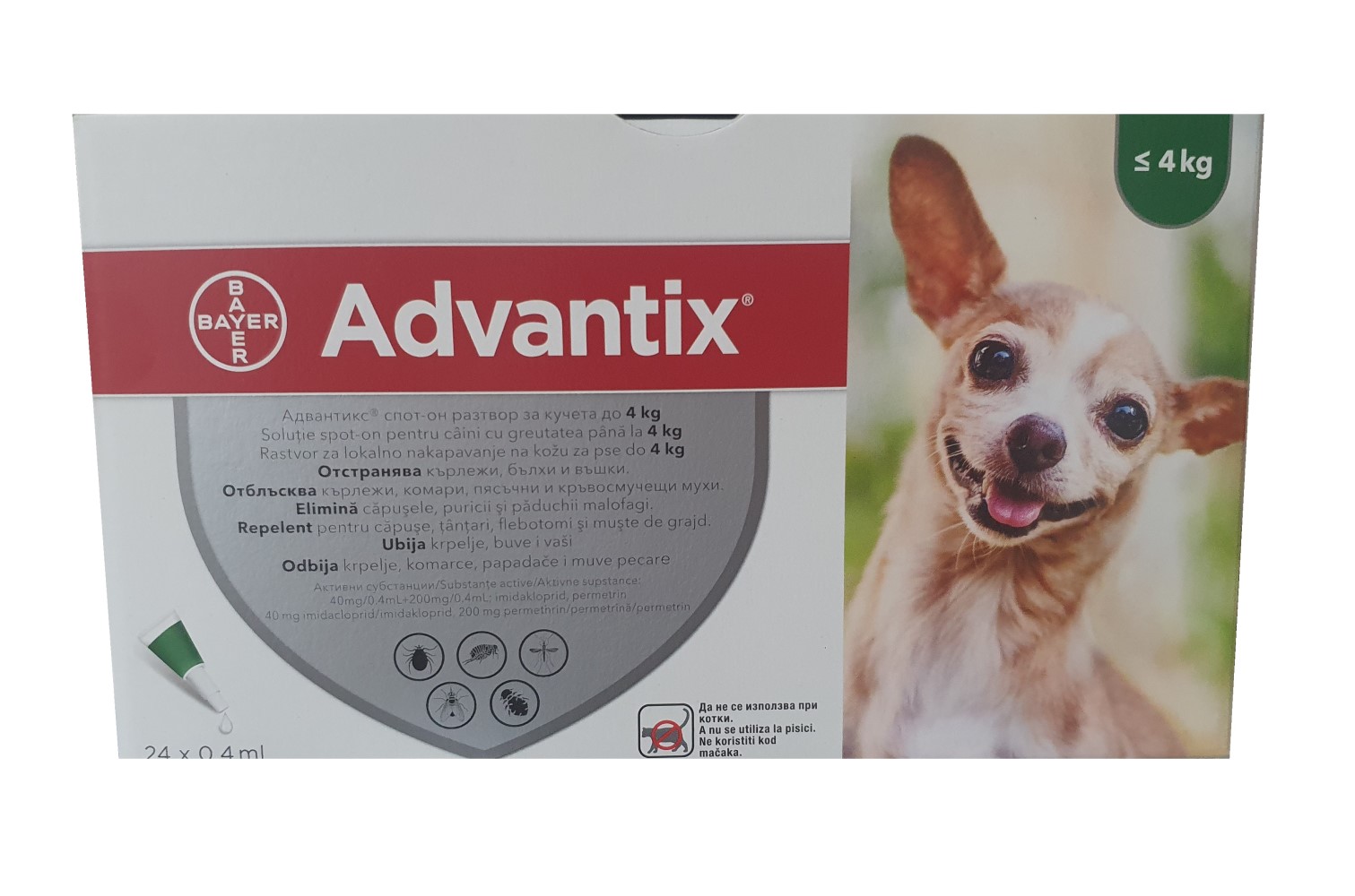 advantix-do4kg-24-pipeti Advantix spot-on for dogs < 4 kg - 24 pippets / Адвантикс спот-он за кучета до 4 кг - Image 1