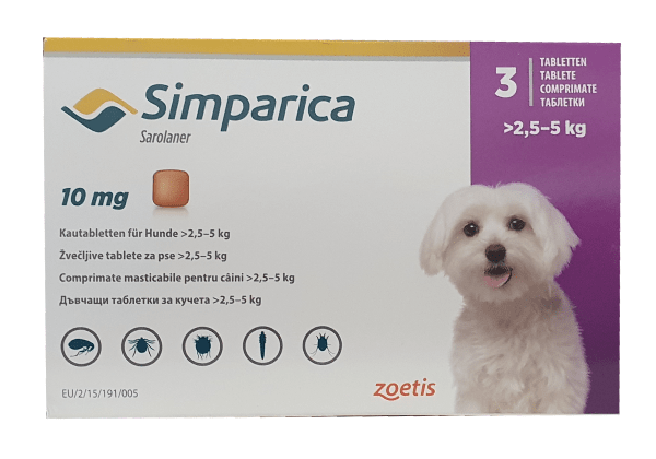 Simparica 10 mg / Симпарика 10 мг таблетки за дъвчене за кучета от 2,5 до 5 кг - Image 1