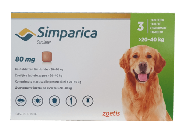 simparica-20-40kg Simparica 80 mg / Симпарика 80 мг таблетки за дъвчене за кучета от 20 до 40 кг - Image 1