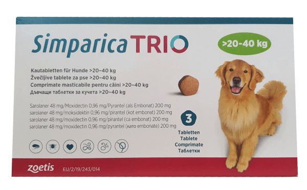 simparica-trio-20-40kg Simparica Trio / Симпарика трио таблетки за дъвчене за кучета от 20 до 40 кг - Image 1