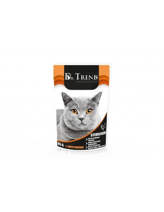 14592-530x686 Пауч Dr. Trend Sterilised Chicken / Храна за кастрирани котки в пауч, хапки в сос с пиле. - 85г - Image 1