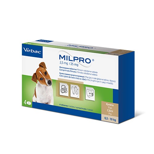 Milpro 2,5 mg/25 mg  /  Милпро 2,5мг/25мг - филмирани таблетки за малки кучета и кученца - Image 1