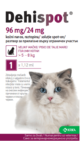 Dehispot 96 mg/24 mg  /  Дехиспот разтвор за прилагане върху ограничен участък за големи котки (> 5 – 8 kg) - 1 пипета - Image 1