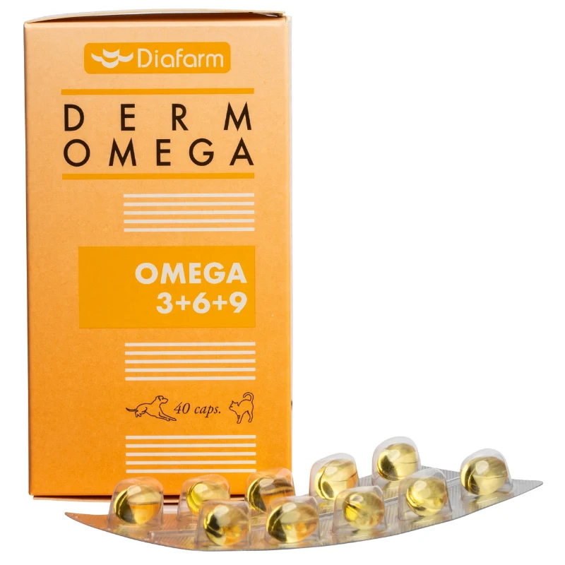 ST-37903-Omega-kapsler Diafarm Omega 3+6+9 - хранителна добавка за кожа и козина за кучета и котки - 40 бр - Image 1